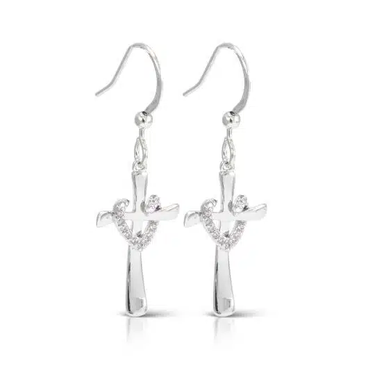 Timeless Radiance CZ Cross Heart Earring Silver