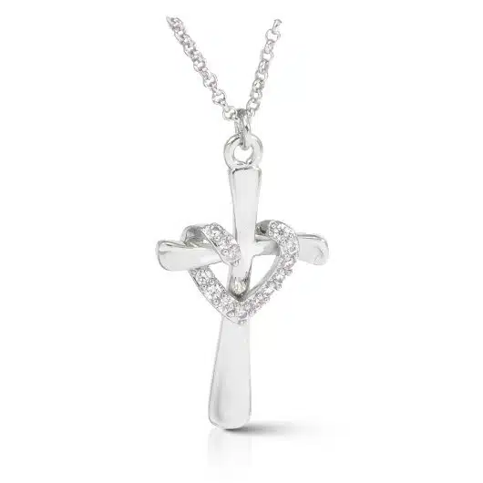 Timeless Radiance CZ Cross Heart Necklace Silver