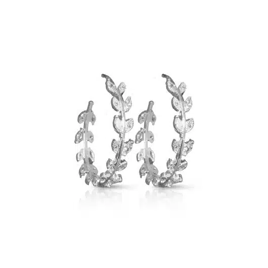 Large Marquis CZ Leaf Hoop Earrings