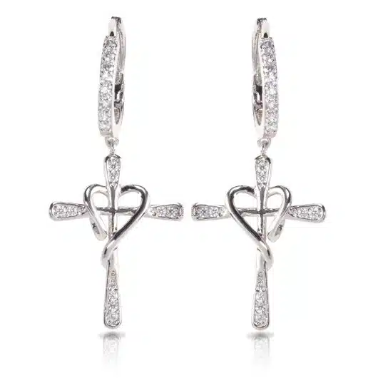 Pave Cross Heart Earrings