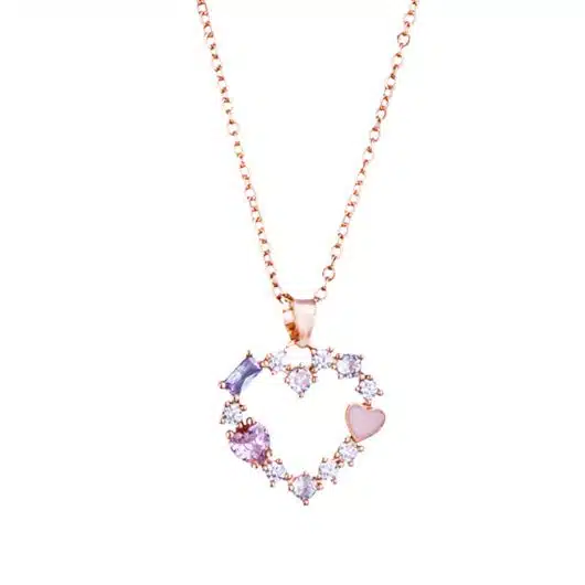 CZ Multi-Color Heart Necklace - Silver