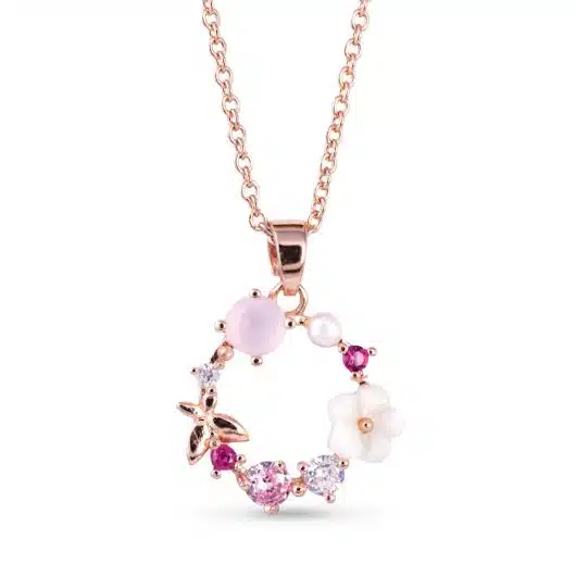 CZ/Pearl Multi-Color Circle Necklace