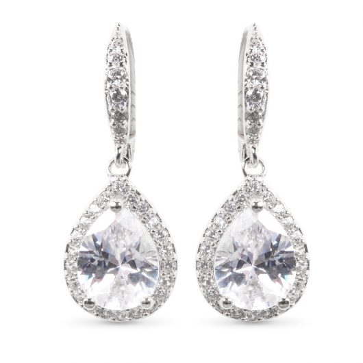 Timeless Radiance CZ Lever-Back Teardrop Earrings with Halo