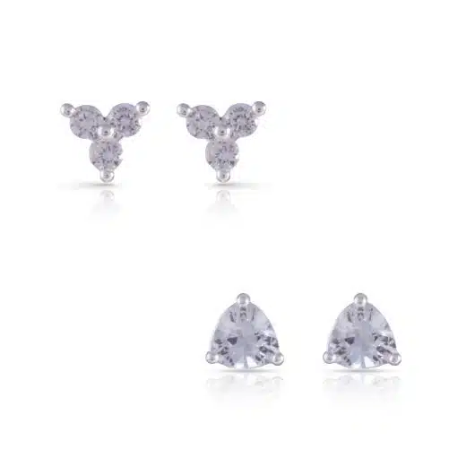 Silver CZ Trillion Duo Stud Earrings