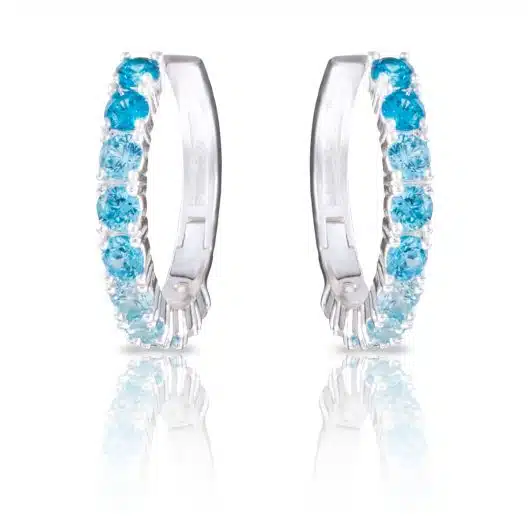 Silver Aqua Ombre CZ Huggie Earrings - Silver
