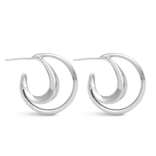 Summer Polished Double Hoop Silver Earrings