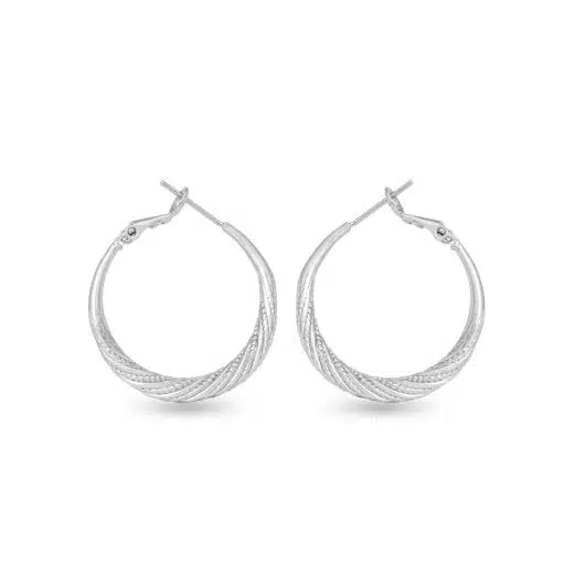 Ivy Textured Twisted Hoop Silver Earrings