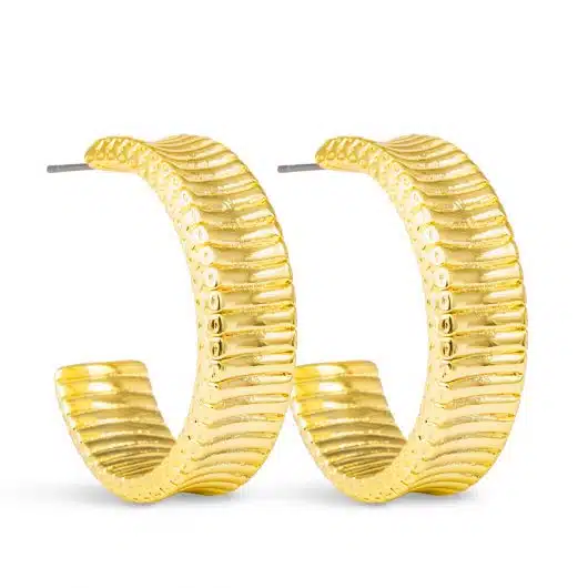 Kennedy Polished Ribbed Hoop Gold Earrings