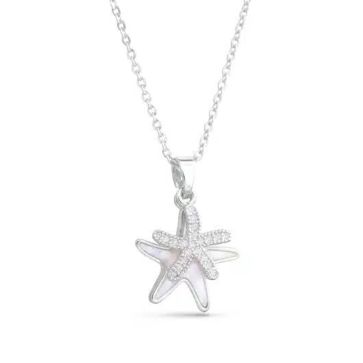 Mother of Pearl and CZ Double Starfish Necklace
