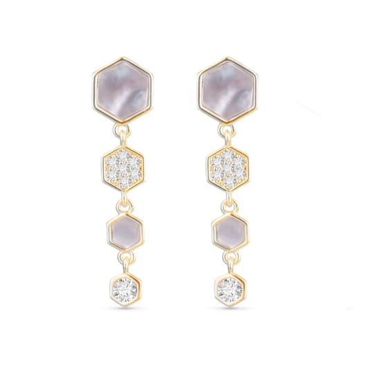 Mother of Pearl and CZ Hexagon Drop Earrings