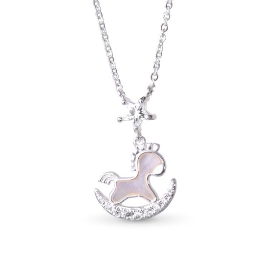 Mother of Pearl and CZ Rocking Horse Necklace