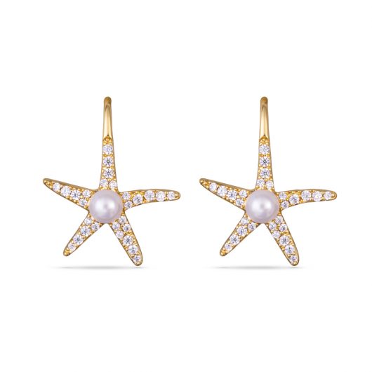 CZ and Center Pearl Starfish Earrings