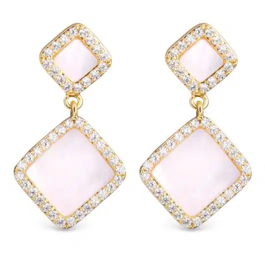 CZ Double Diamond Shaped Drop Earrings