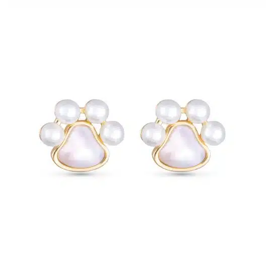 Mother of Pearl & Pearl Paw Print Stud Earrings