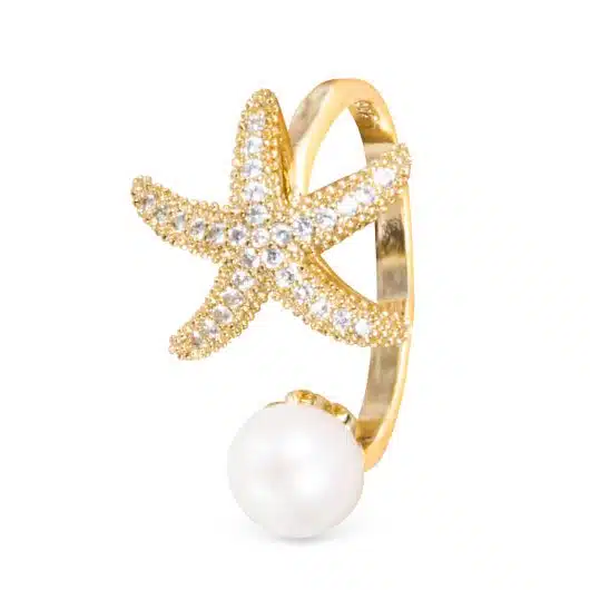 CZ Starfish and Pearl Open Ring