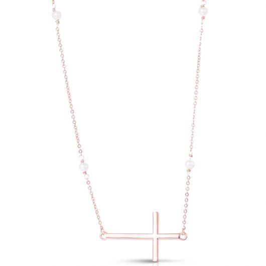 Laying Cross with Pearls Necklace