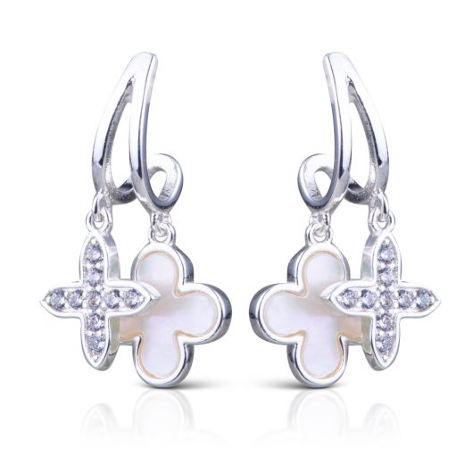 CZ/Mother of Pearl Double Quatrefoil Earrings
