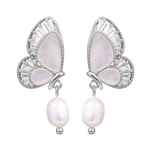 Fancy CZ Pearl MOP Butterfly Earrings
