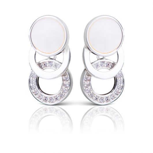 CZ/Mother of Pearl Disc Rings Earrings