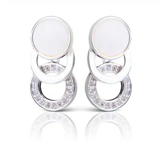 CZ/Mother of Pearl Disc Rings Earrings