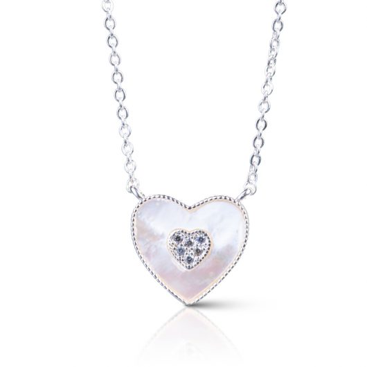 CZ/Mother of Pearl Heart Necklace