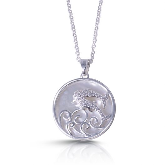 Jumping Dolphins MOP CZ Necklace