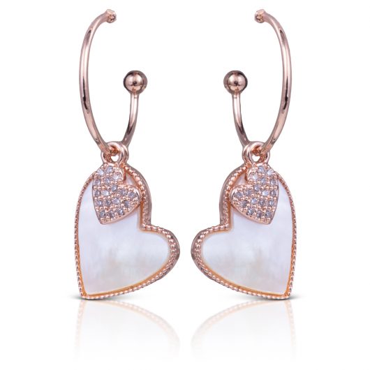 CZ Mother of Pearl Dangle Hearts Earrings