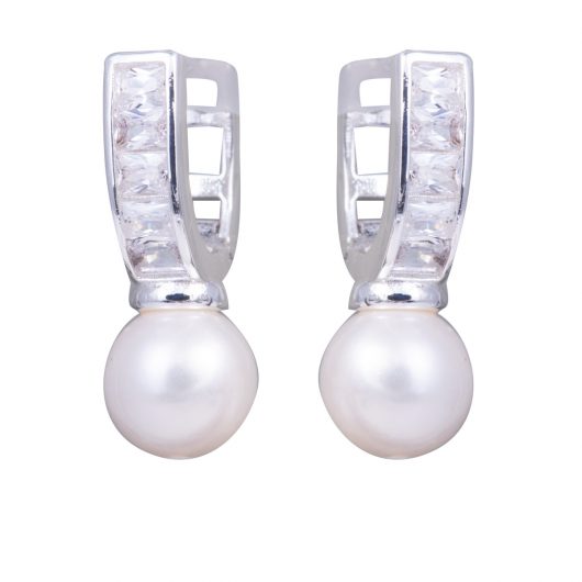 CZ Pearl Huggie Earrings