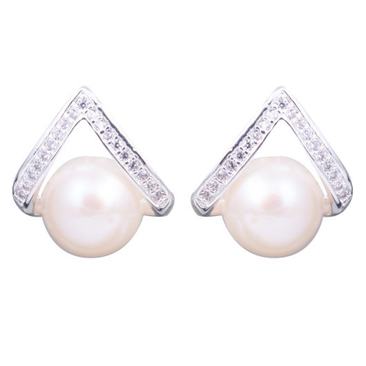 Split CZ Pearl Set Stud Earrings