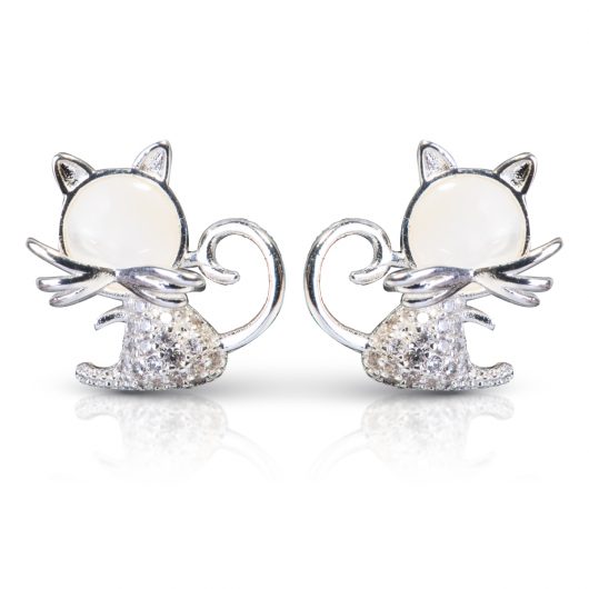 CZ/Mother of Pearl Cat Earrings
