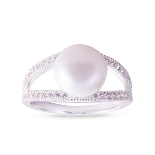 Cradled Pearl Ring with Diamond Crystals