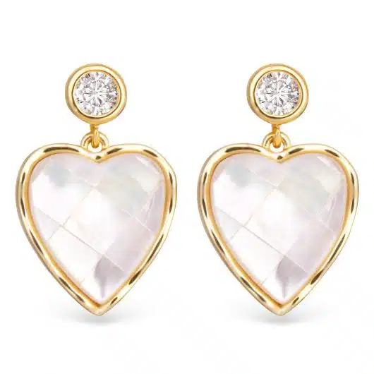 CZ Mother of Pearl Mosaic Heart Earrings - Gold
