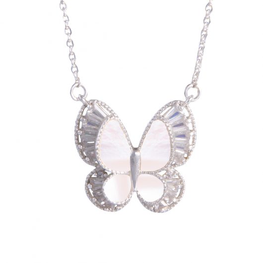 Silver MOP Fancy Butterfly Necklace