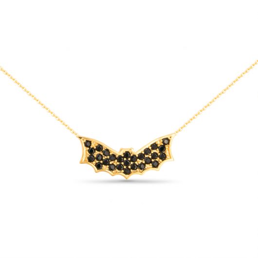 Black CZ Bat Necklace in Gold