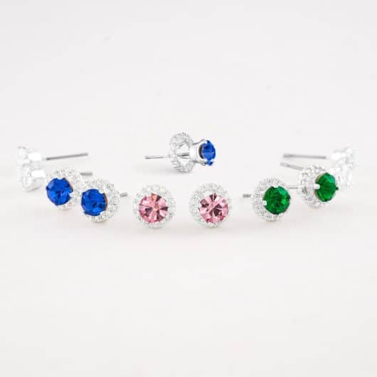 Birthstone Earrings with CZ Halo Jacket & Clear CZ