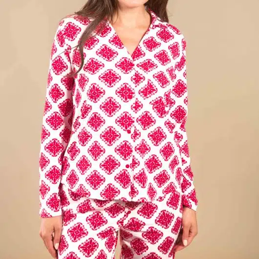 Fresco Floral Pajama Top | Red Cloud Plush Long Sleeve PJs