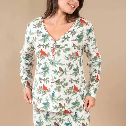 Winter Birds Pajama Top | Long-Sleeve Snowy PJs