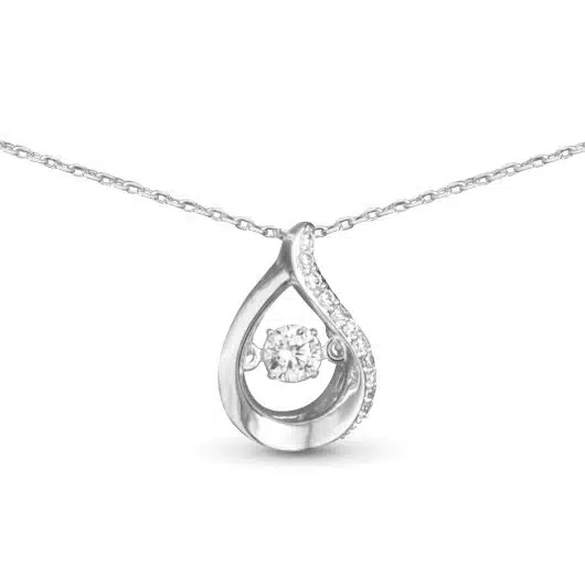 Teardrop Necklace with Floating CZ - Silver