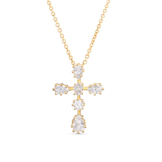Six CZ Faith Cross Necklace - Gold