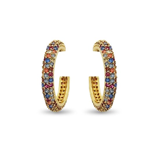 Multi-Color Pave Hoop Earrings - Gold
