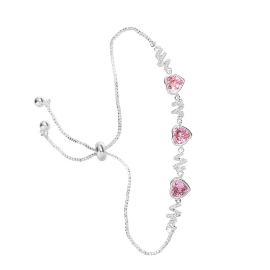 Pink CZ Hearts Bracelet - Silver