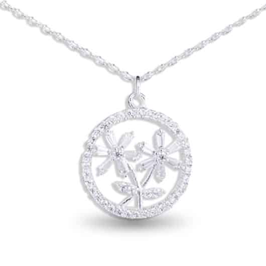 CZ Flower Circle Necklace - Silver
