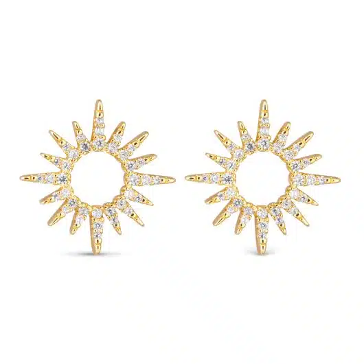 CZ Sunburst Earrings - Gold