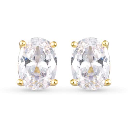 CZ Oval Stud Earrings - Gold