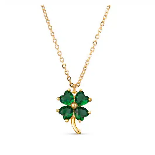 Gold Green CZ 4 Leaf Clover Necklace