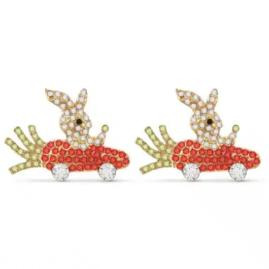 Gold CZ Easter Bunny In Carrot Car Earrings