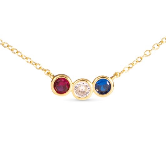 Gold Red White Blue Bezel Set CZ Triplet Necklace | 4th of July Jewelry