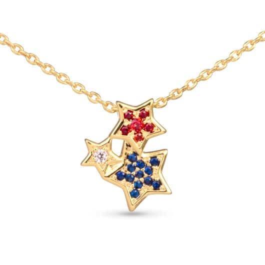 Gold Red White Blue Crystal Trio Stars Necklace | 4th of July Jewelry