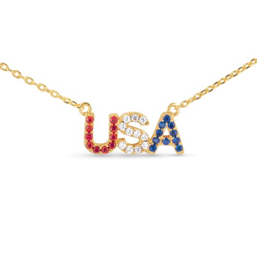 Gold Red White Blue Crystal USA Necklace | 4th of July Jewelry