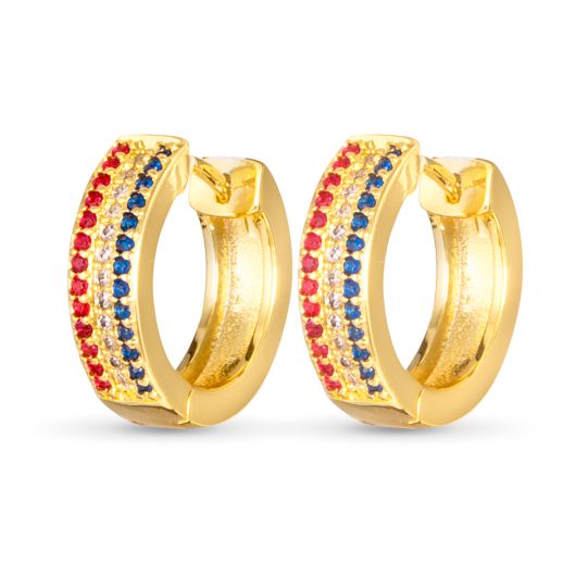 Gold Red White Blue CZ Stripe Huggie Earrings | 4th of July Jewelry
